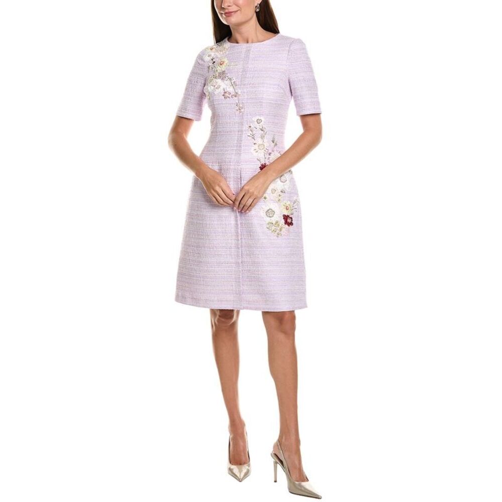 Teri Jon By Rickie Freeman Womens  Tweed Floral Applique Sheath Dress, Purple